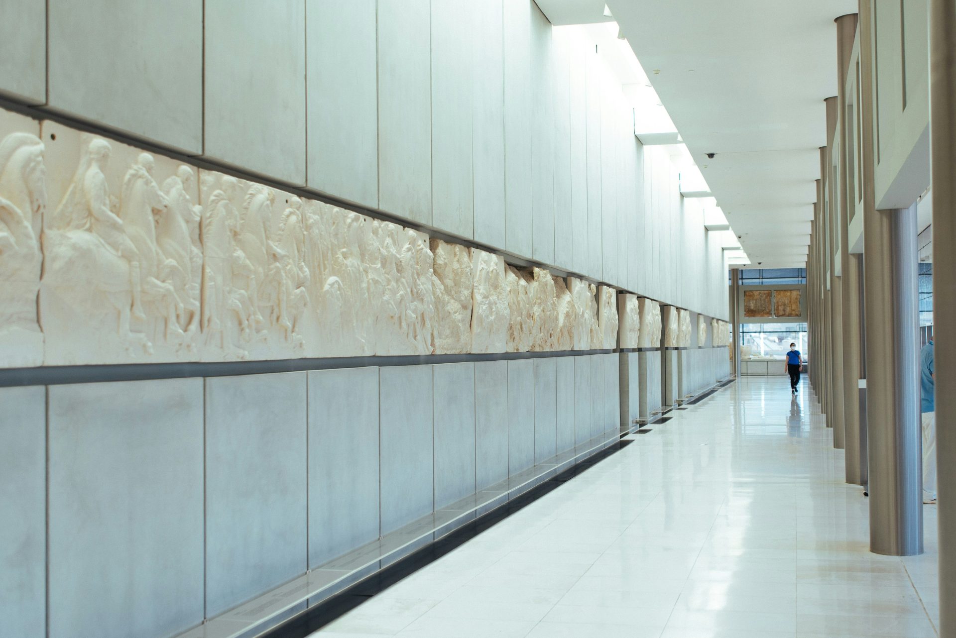 a person walking in a hallway